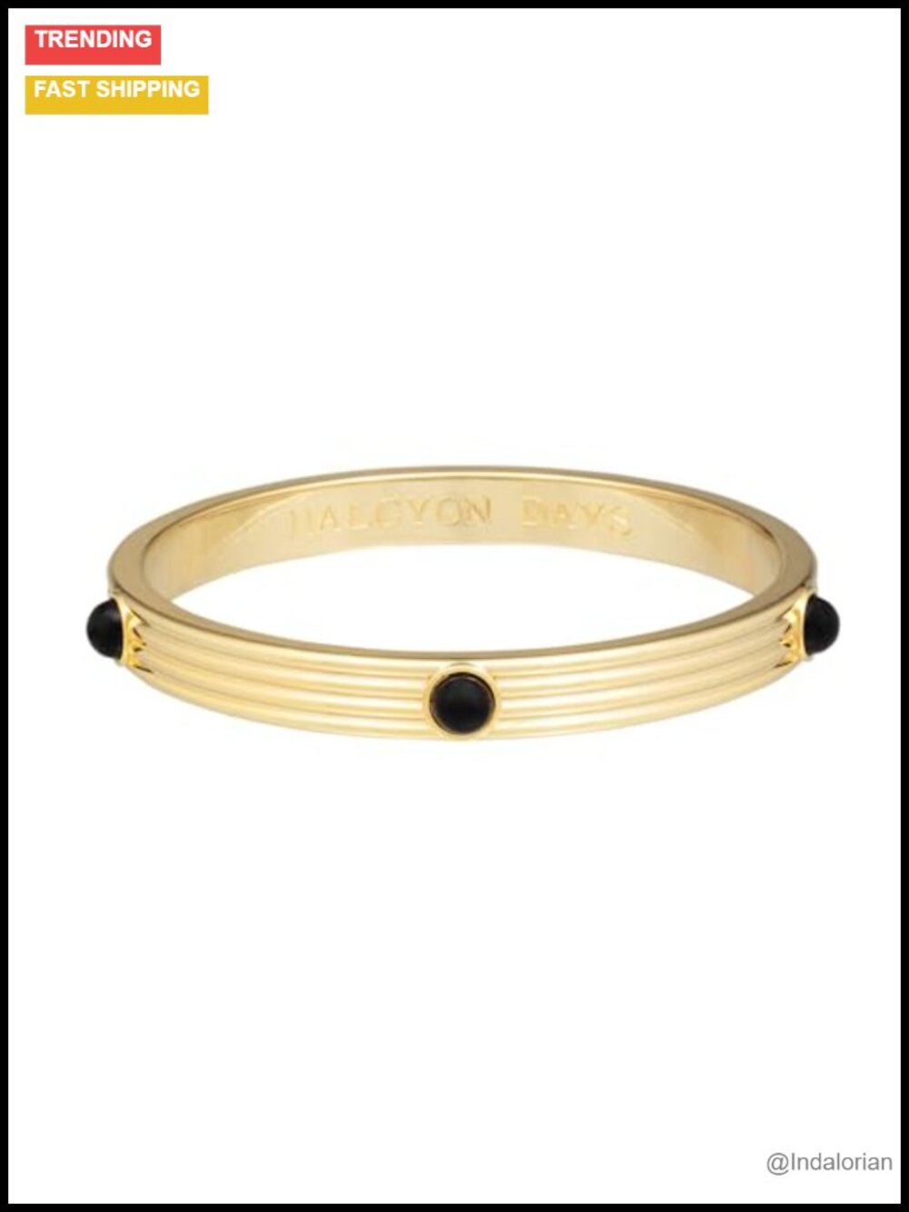 Ribbed Cabochon Bangle 18ct Gold Plated Brass Handmade
